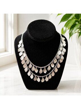 Layered Silver-Tone Boho Leaf Charm Necklace With Lobster Clasp Closure Elegant